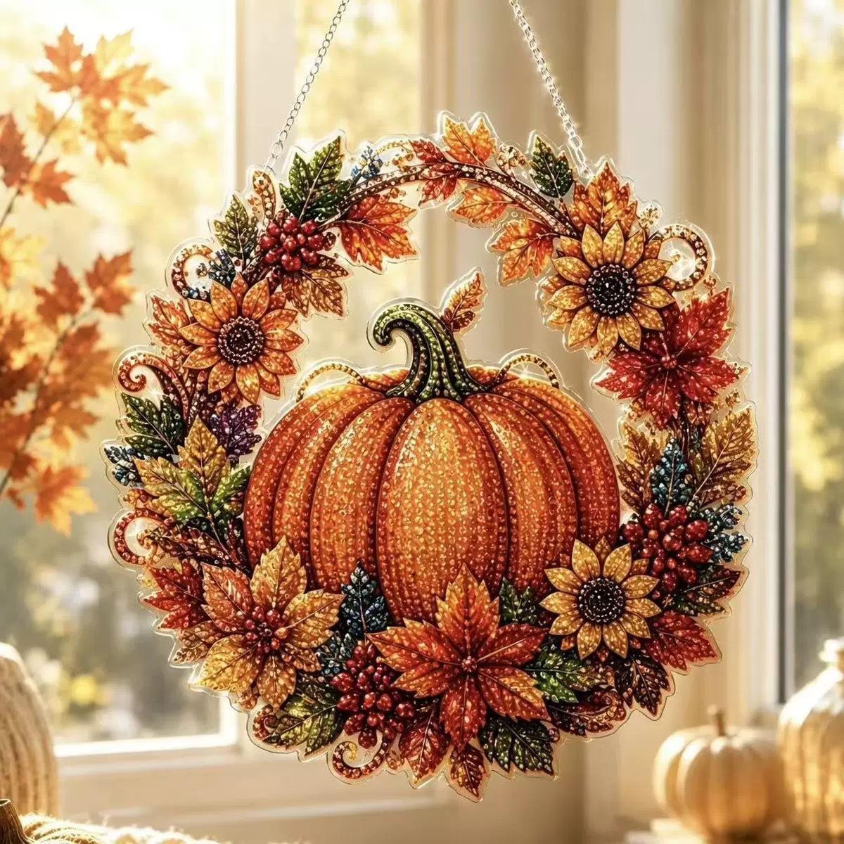Resin Art Work - Halloween Pumpkins Diamond Art Hanging Ornament