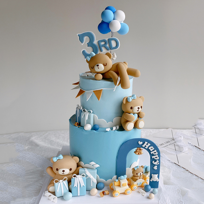 3D Pink Blue Bear Cake Topper  - Resin Art Baby 评论和价格