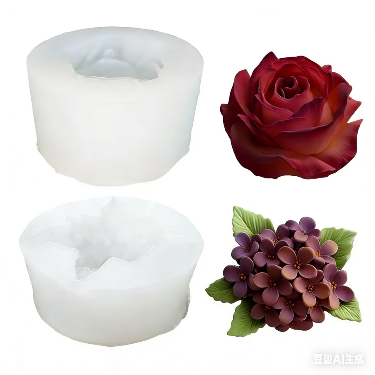 2-Piece 3D Rose and Lilac Sili - Resin Art Rose 评论和价格